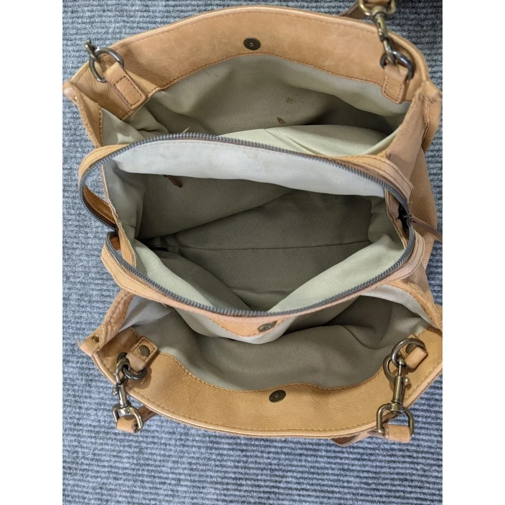 American Leather‎ Co Lenox Triple Entry Satchel Bag Purse Leather Cafe Latte